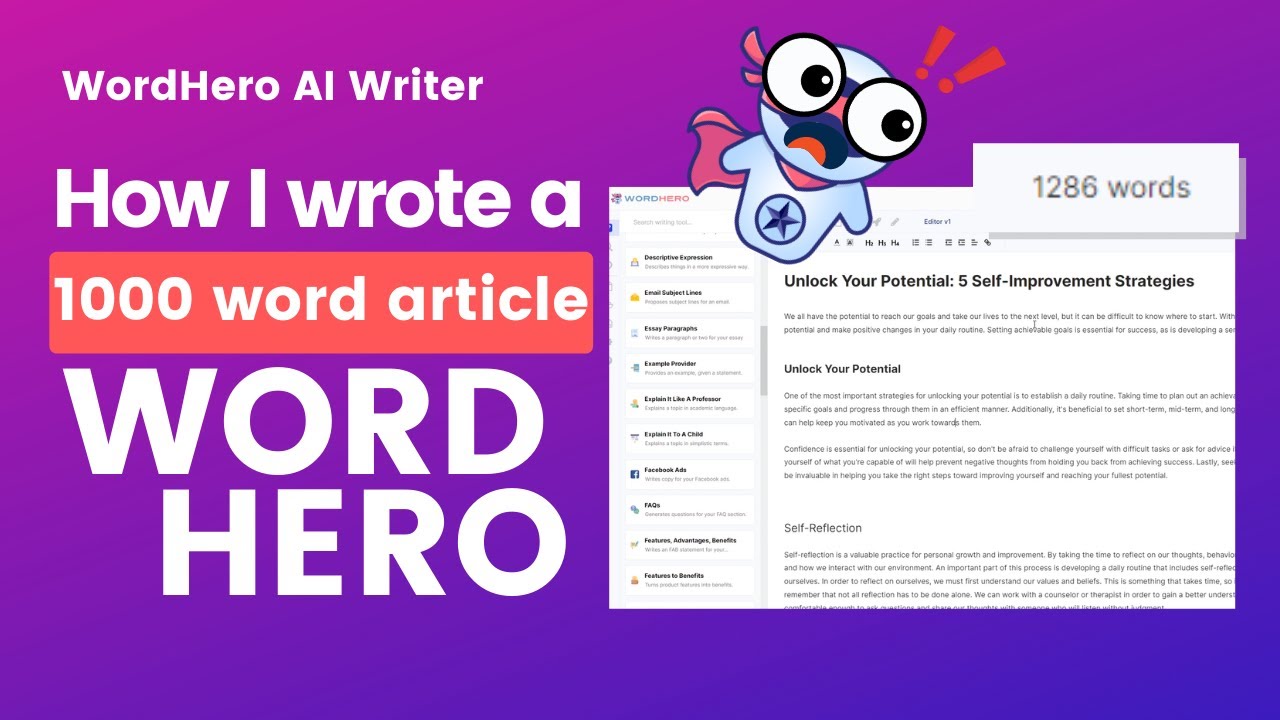WRITE FASTER! See How Easy It Is To Write a 1200+ Word Article with WordHero AI.
